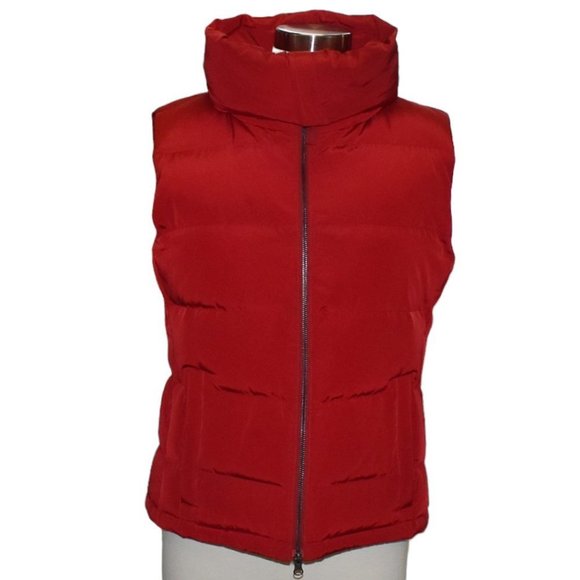 Talbots Cranberry Red Down High Zip Puffer Vest - Picture 3 of 9